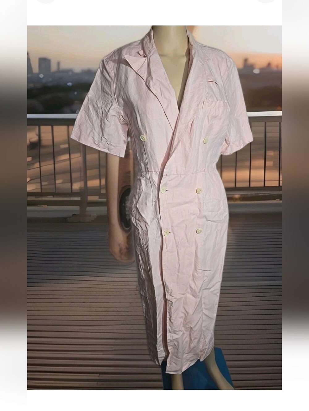 Ralph Lauren 100% Linen Light Pink Double-Breasted Midi Dress Size 10